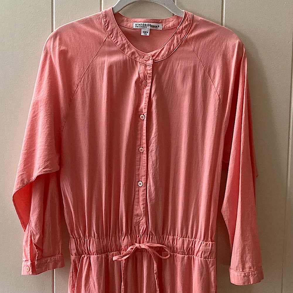 ⭐️ Stateside Long Sleeved 100% Button Down Cotton Jumpsuit Small Coral - Picture 3 of 12